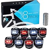 Bike Lights Front and Back - Bike Lights Set of 8 (Bateries + 8 Extra Sets of Batteries Included) - Bright Bicycle Lights Front Rear with Waterproof Silicone Housing - Compact & Easy to Install Cyclin