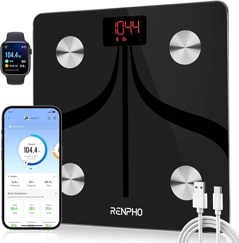 RENPHO Smart Body Fat Scales USB Rechargeable Bluetooth App Scale 396lb