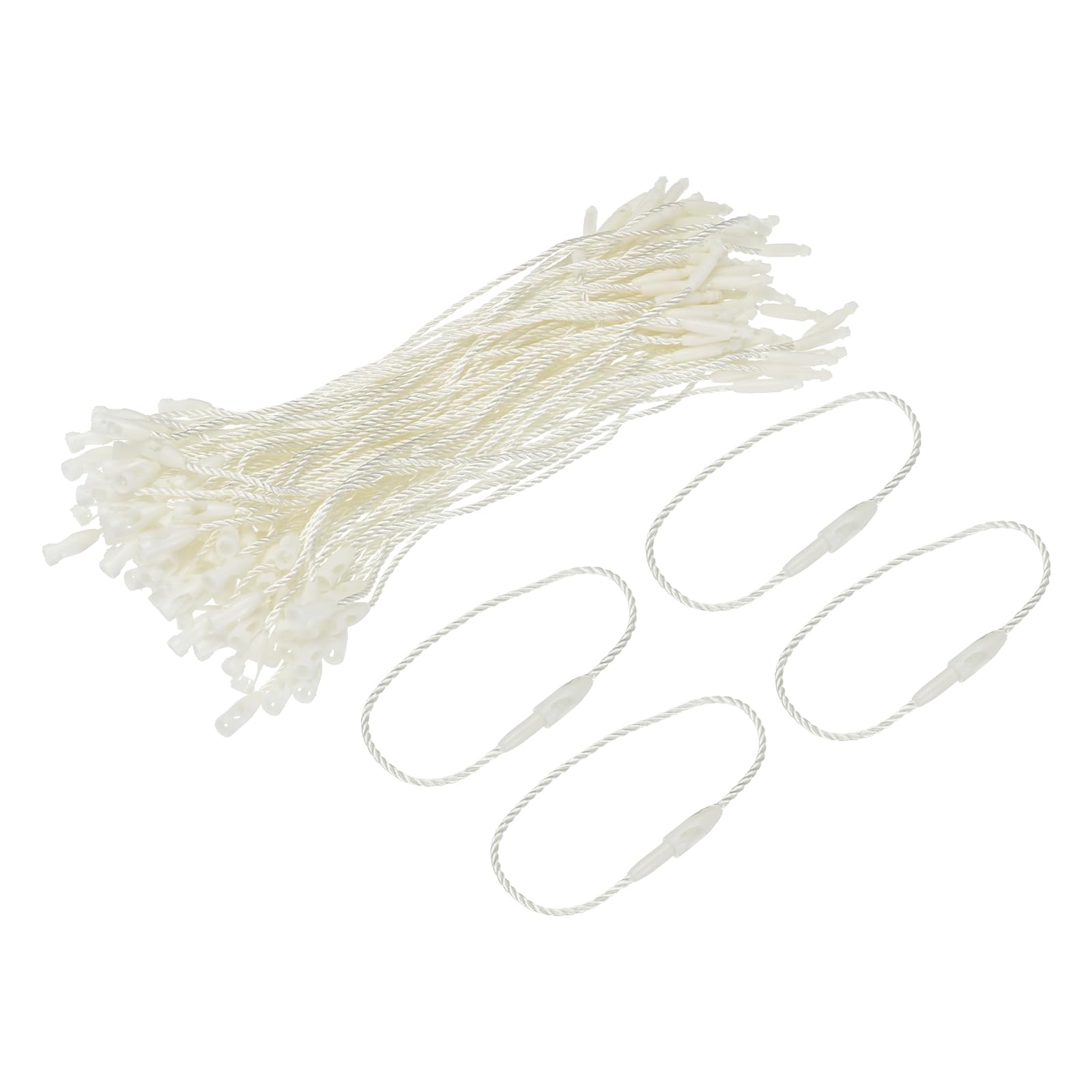 Photo 1 of MECCANIXITY Polyester Rope Hang Tag String Snap Lock Pins Loop Price Tag Fastener Plastic Tags Ties 120mm/4.72 Inch Length,0.9mm/0.04 Inch Dia,Pack of 200,White