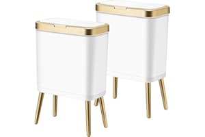 Procade 2Pack White Trash Can with Lid, Bathroom Trash Can with Gold Edge, Narrow Modern Garbage Can for Bedroom, Slim Plastic Trash Bin for Room,Kitchen, Living Room, Office,4 Gallon
