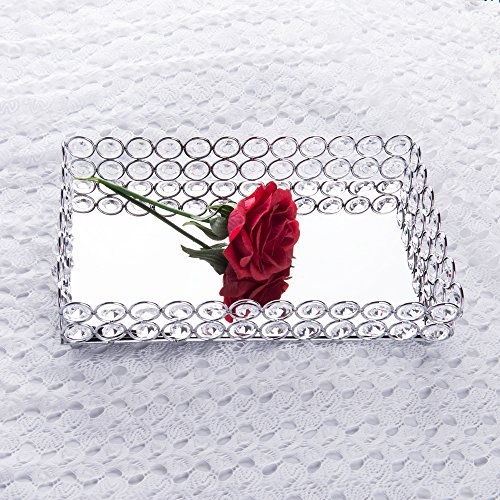 Feyarl Crystal Cosmetic Tray Rectangle Vanity Tray Jewelry Trinket Organizer Tray Mirrored Decorative Tray Christmas (Silver) - Thumbnail 7