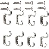 BeeSpring 8pcs Mini Small Double Hook Coat Hooks, Industrial Vintage Style Hardware Utility Hooks, Door Hook Drawer Hook with 8 Screws