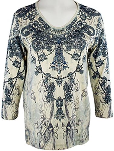 Cactus Bay Apparel - Vintage Neckline, Rhinestone Highlighted, 3/4 Sleeve, V-...