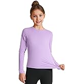 HASMES Girls Long Sleeve Athletic Shirts Kids Quick Dry Lightweight Yoga Tops for Sports Cheer Basic Tees Activewear