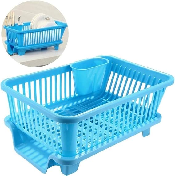 QUISTAL Trendy 3 in 1 Combo Kitchen Utensil Drainer Basket with Tray