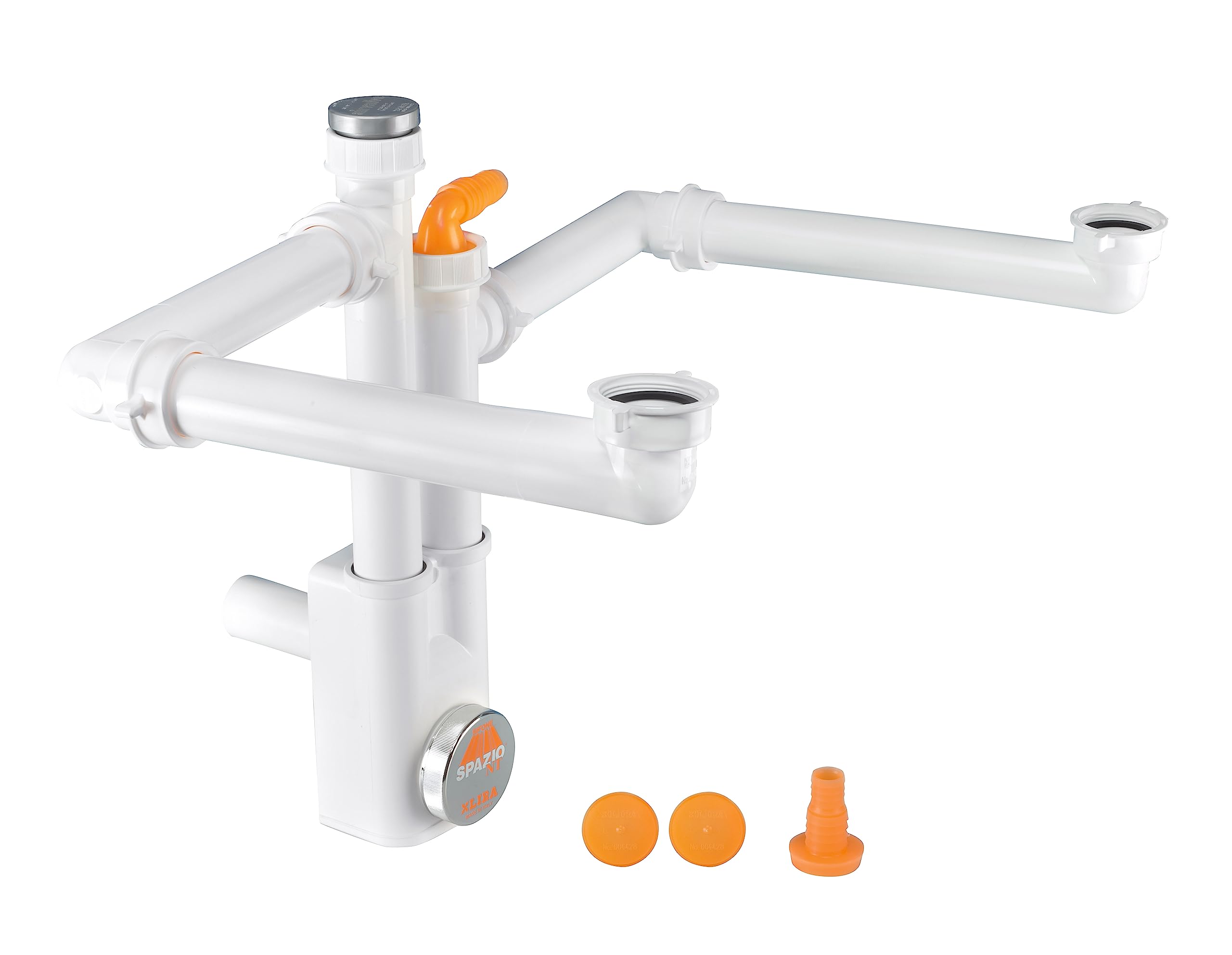 LIRA 2 NT Space Siphon Inspectable Kitchen Sink with 2 Bowls, Wall Mount, Polypropylene, Modern, White, 34.5 x 20 x 12 cm