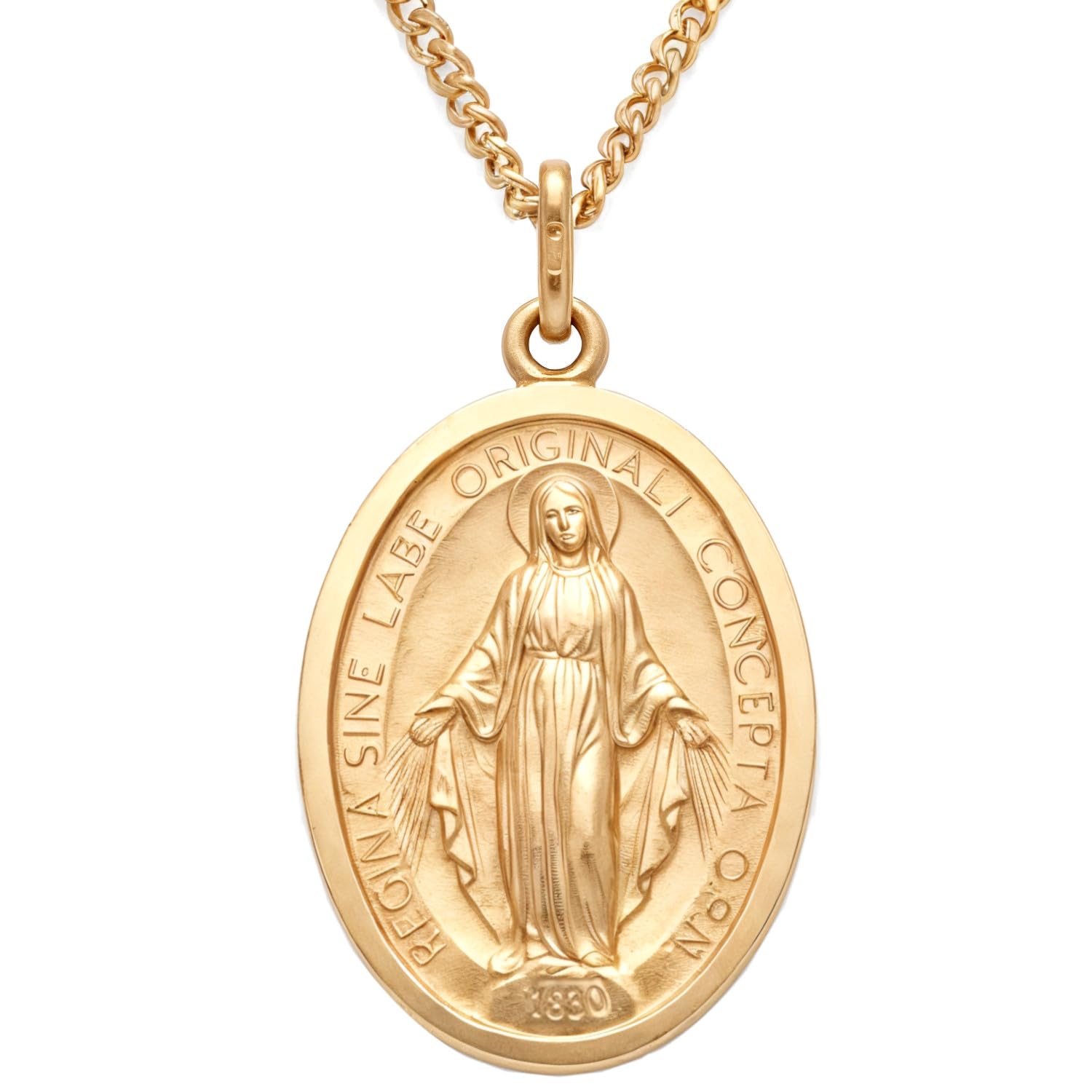 Alexander Castle Solid 9ct Gold Miraculous Medal Catholic Necklace For Women & Men - 20mm x 16mm Miraculous Medal with 20" 9ct Gold Chain & Jewellery Gift Box