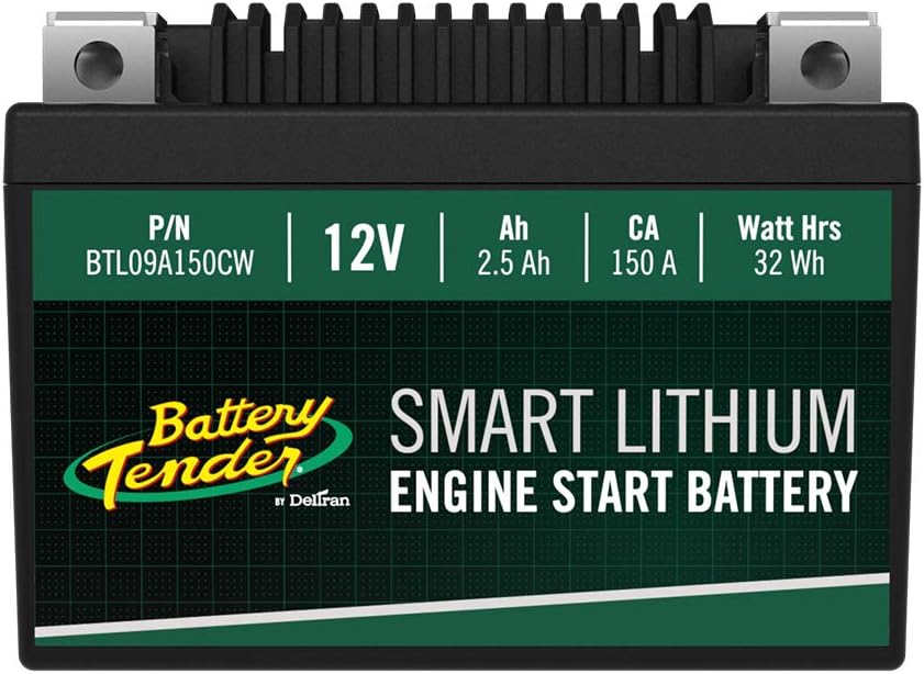Battery Tender Engine Start Battery: Lithium Motorcycle Battery with Smart Battery Management System (BMS) - 12V 2.5 AH 150 CCA Lightweight Scooter and Motorcycle Starting Batteries - BTL09A150CW: Automotive