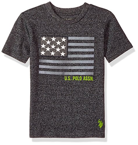 U.S. Polo Assn. Big Boys' Short Sleeve Embellished Crew Neck T-Shirt, Marled Raven IP06, 14/16