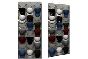 Unjumbly Baseball Hat Rack, 24 Pocket Over-The-Door Hat Organizer with Clear Deep Pockets to Display Baseball Caps Collection, Complete with 3 Over Door Hooks, Fit 3/8" and 1 3/4" Door Width, Grey