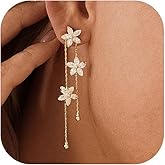 Flower Dangle Earrings for Women Trendy 14k Gold Plated Flower Drop EarringBridal Earrings for Wedding Cubic Zirconia Long Chain Earring Gold Jewelry Gifts For Her