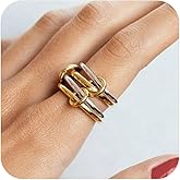Goenjoy 14K Gold Plated Interlocked Stackable Rings for Women, Statement Multi Ring Mixed Metals Stack, Two-Toned interlocking rings Stacking Jewelry