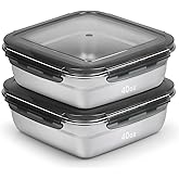 2 Pack Sandwich Containers, 40oz Stainless Steel Sandwich Box with Airtight Lids, Reusable Metal Meal Prep Lunch Boxes, BPA-Free, Dishwasher Safe, Large Capacity Food Storage Containers (Black)