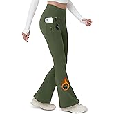 MAGCOMSEN Women's Fleece Lined Flare Leggings Waterproof Insulated Winter Pants Warm Snow Yoga Hiking Bootcut 3 Pcokets