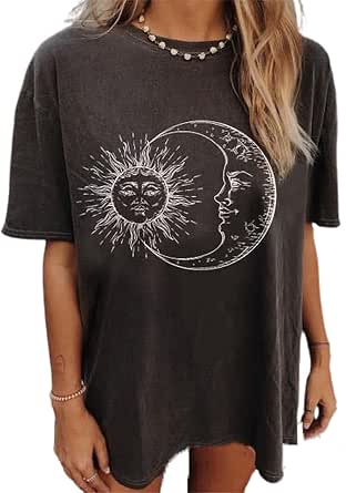 Remidoo Women's Sun & Moon Tie-Dye T-Shirt - Cute Oversized Short Sleeve Top For Teens & Adults - View #2