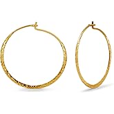 Boma Jewelry Sterling Silver Organic Hammered Textured Hoop Earrings with 14K Gold Plating, 1.5 Inch
