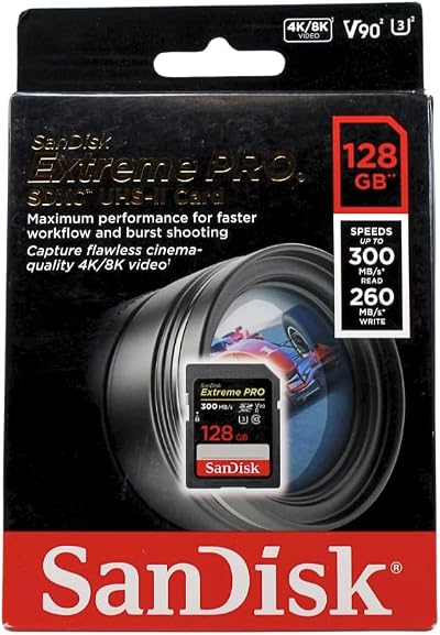 SanDisk 128GB Extreme PRO SDXC UHS-II V90 300MB/s 8K/4K/Full HD