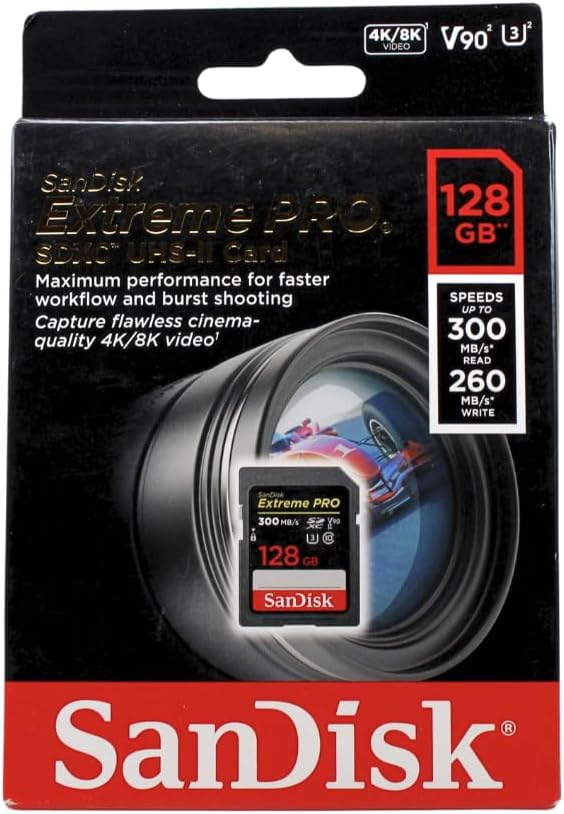 SanDisk 128GB Extreme PRO SDXC UHS-II V90 300MB/s 8K/4K/Full HD