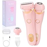 Women Intimate Shaver, Body Groomer Dual Head Bikini Trimmer 2 in 1 Electric Razors Cordless Dry/Wet Use for Pubic Hair, Armpit, Facial Hair Painless Removal Waterproof Rechargeable, for Underarm Leg