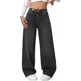 Handfrog Jeans for Women Baggy Wide Leg Elastic Waist Low Mid Rise Denim Pants with Pockets Y2K 90s Boyfriend