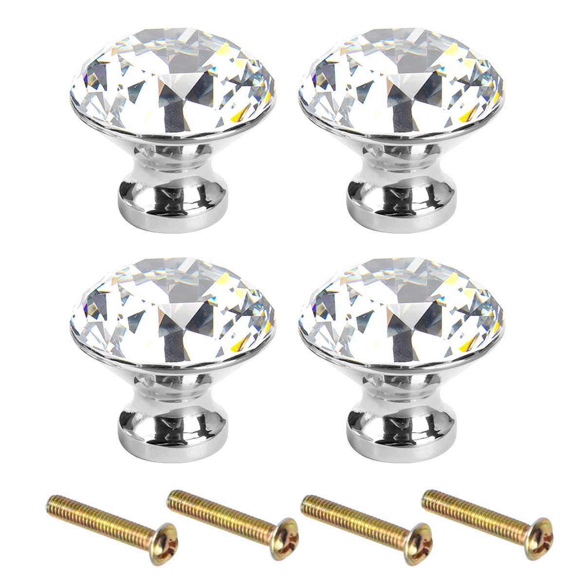 Fodlon Crystal Diamond Shape 4pcs Knobs for Chest of Drawers Silver Pull Handle Vintage Kitchen Door Handles with Screws for Cabinet Wardrobe Cupboard Furniture Home Decorating