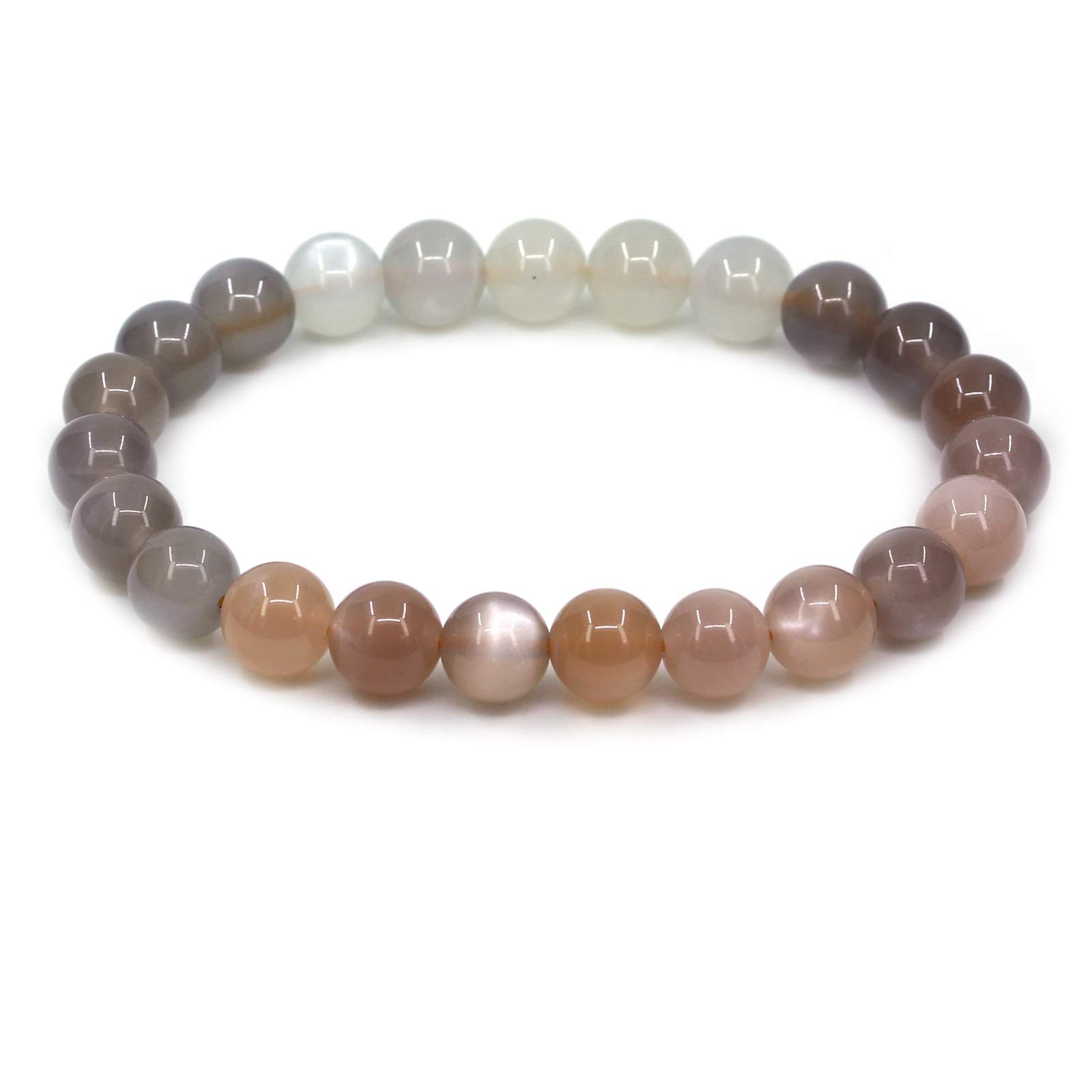 CHENYUE Natural Multicolor Sunstone Gemstone 8mm Round Beads Stretch Bracelet 7" Unisex