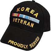 EAGLE EMBLEMS, INC. mens Proudly Served Service-Ribbon Korea Veteran Baseball Cap, Black, One Size