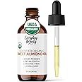 Organic Sweet Almond Oil | 100% Pure, Cold-Pressed, Unrefined | USDA Certified Organic | Amber Glass Bottle with Glass Dropper | For Face, Skin & Hair - 1 Fl Oz