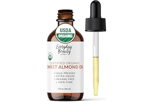 EVERYDAY BEAUTY HELPING YOU FEEL BEAUTIFUL INSIDE AND OUT Organic Sweet Almond Oil | 100% Pure, Cold-Pressed, Unrefined | USDA Certified Organic | Amber Glass Bottle with Glass Dropper | For Face, Skin & Hair - 1 Fl Oz