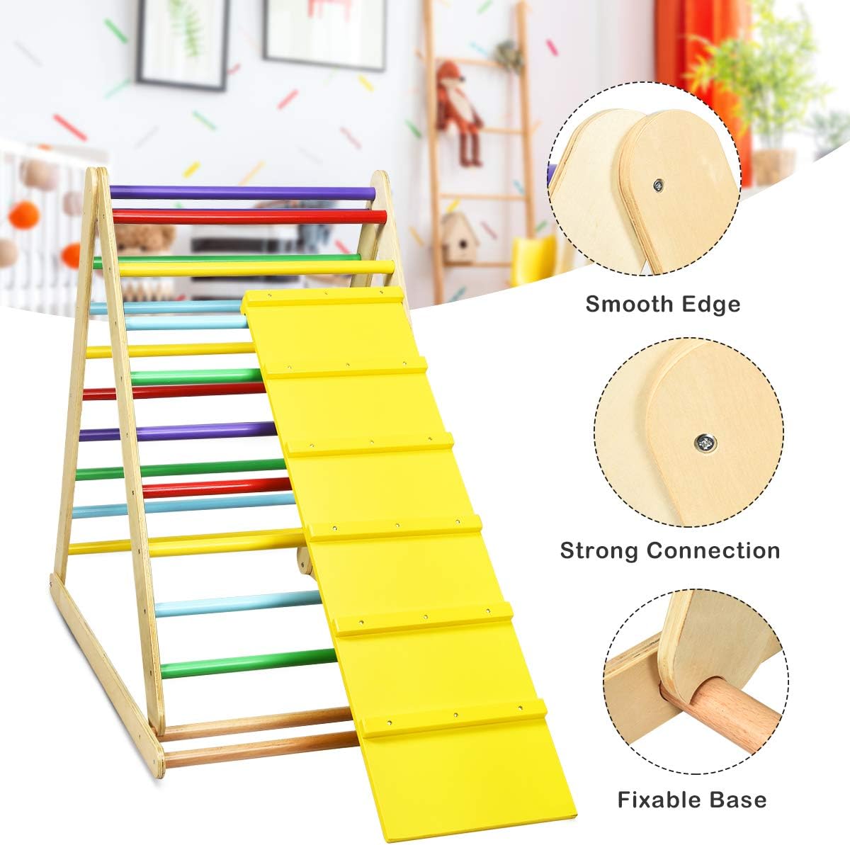 Costzon Foldable Wooden Climbing Triangle Ladder for Sliding & Climbing, 2 in 1 Triangle Climber with Safety Climbing Ladder for Toddlers, Suitable for Children Boys Girls: Toys & Games