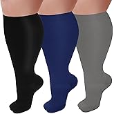 3 Pairs Plus Size Compression Socks for Women and Men Wide Calf 20-30mmhg Extra Large Knee High Support for Circulation