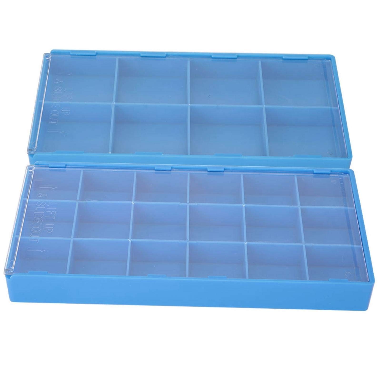 La-achu Plastic Watch Parts Storage Box, Blue, 8+10 Grid, Dust Cover, Organizer for Small Watch Parts