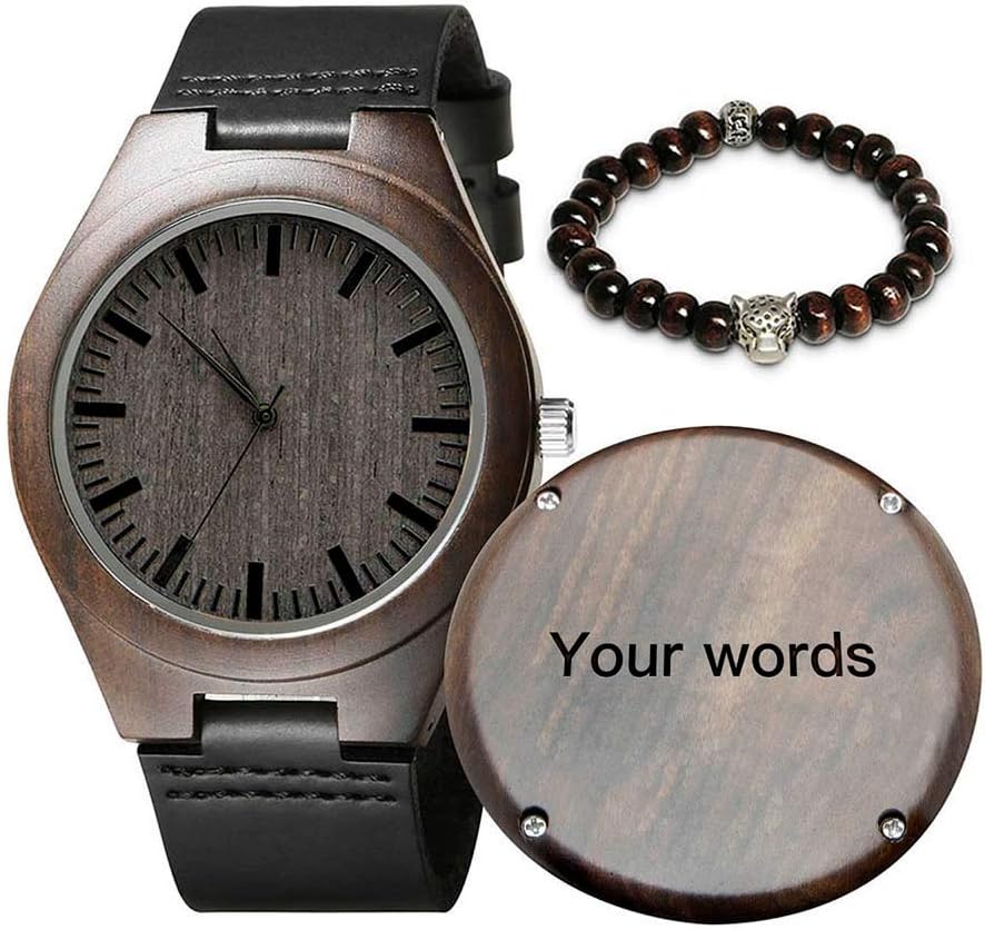 Engraved Wooden Watches for Men,Natural Wooden Watch Customized Gifts for Dad Husband Son Boyfriend Graduation Birthday Valentine's Christmas