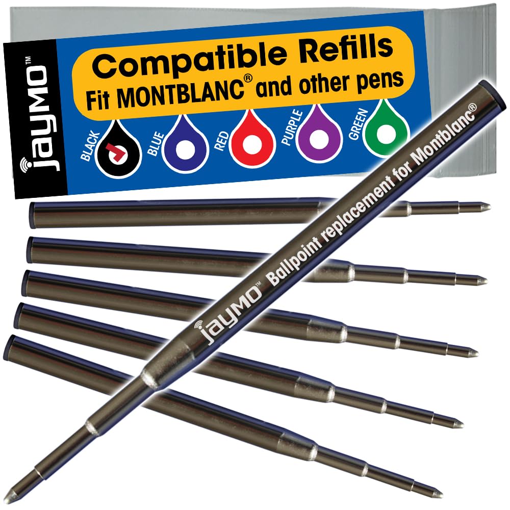 Jaymo Replacement for Montblanc 128211 - Measures 3.875 in / 98 mm Long - Ballpoint Pen Refill - 6 Black — image 1