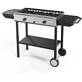 Bonnlo 2 Burner Propane Gas Burner with Auto Ignition, 150000 BTU Camping Stove with Storage Shelf and Rolling Wheels, Portable Outdoor Cooker for Patio Backyard Cooking Frying Boiling and Stewing