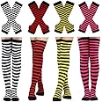 Barrlves 2/4 Sets Womens Striped Knee High Socks Long Knitted Arm Warmers Fingerless Gloves for Halloween Costume