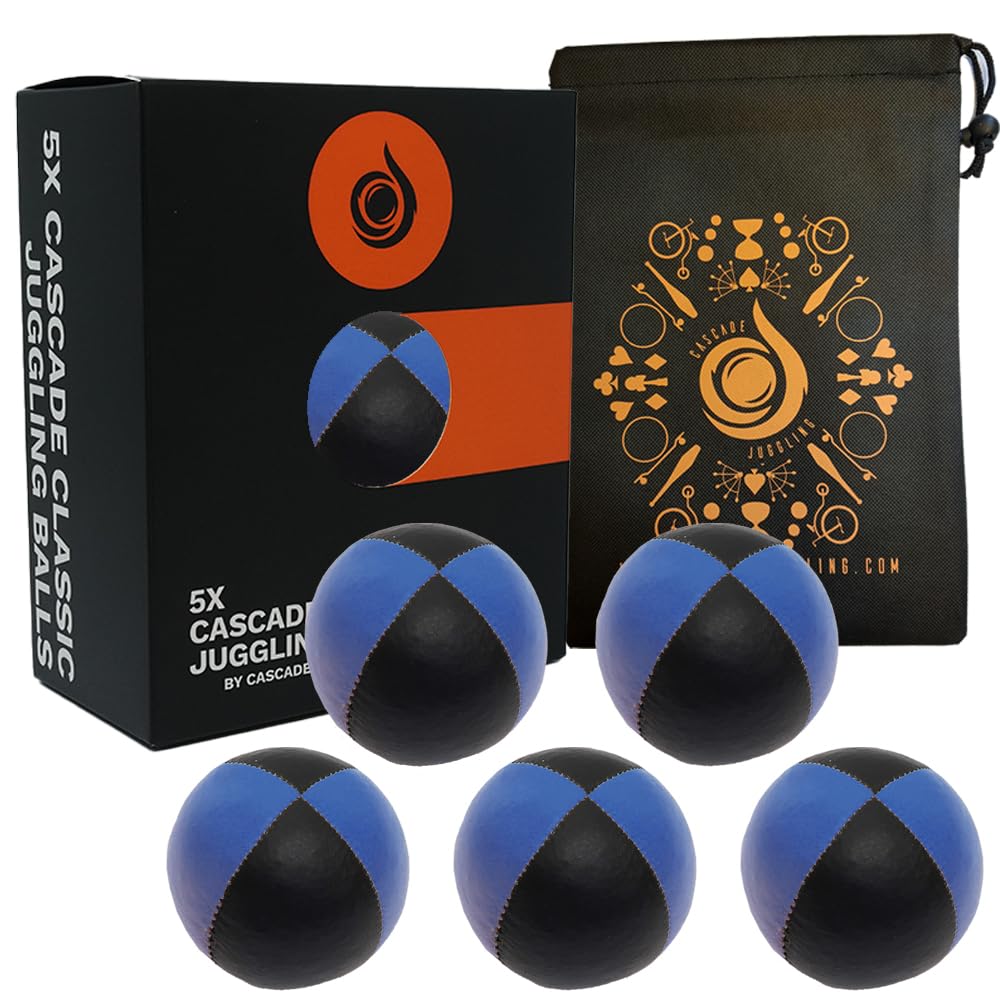 5 x Pro 115g Cascade Classic Black Theme Juggling Balls - Thud Juggling Balls & Bag - Set of 5 Juggling Balls (Blue and Black)