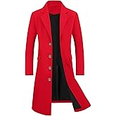 Lars Amadeus Men's Winter Overcoat Single Breasted Notched Lapel Long Trench Coat