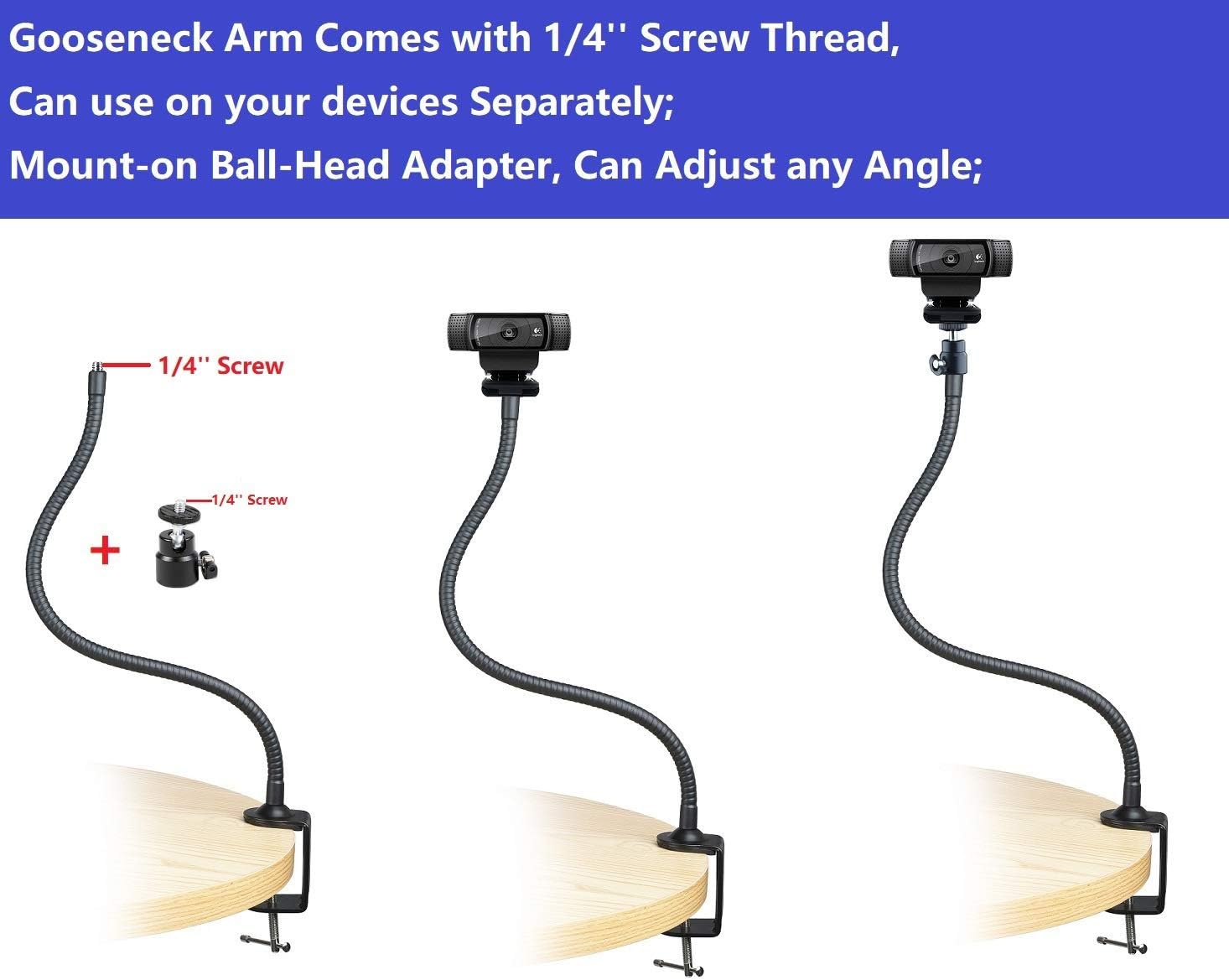 StreamCam Stand 64cm cam Flexible Arm Clamp Mount Tripod