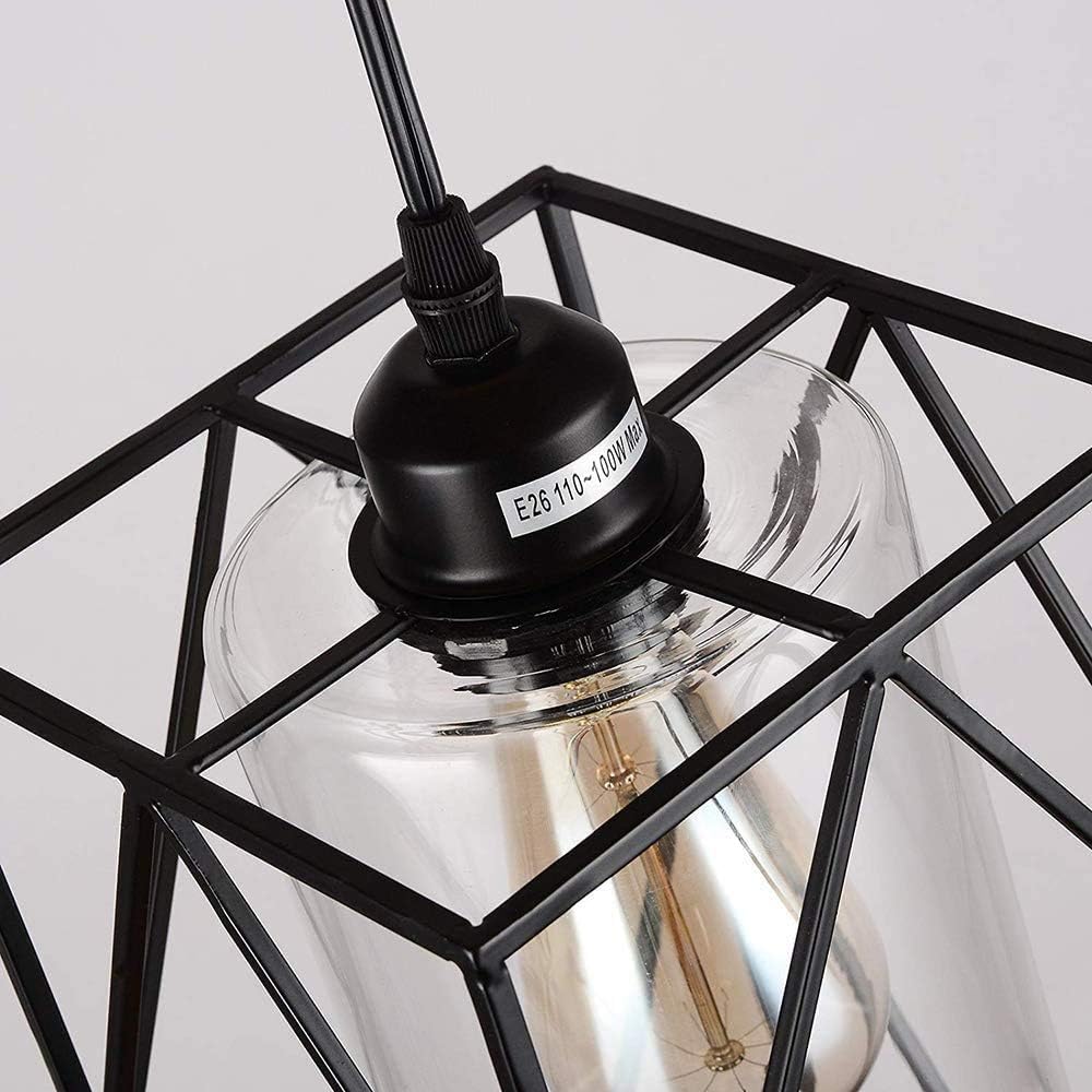HMVPL Pendant Lighting Fixture, Set of 2 Black Farmhouse Hanging Chandelier Lights with Glass Shade, Mini Industrial Ceiling Lamp for Kitchen Island Dining Room Over Sink Hallway Bedroom - - 