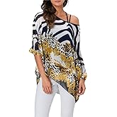 Nicetage Boho Top Sheer Dressy Blouse Chiffon Blouses for Women Sheer Poncho Flowy Batwing Tops Cruise Wear