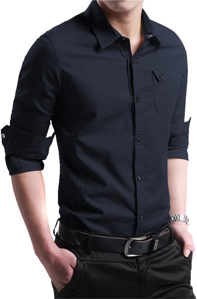 XTAPAN Men's Casual Slim Fit Shirt Cotton Long Sleeve Button Down Dress Shirt