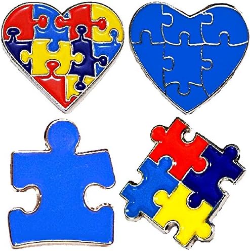 4 Piece Set Autism Awareness Heart Colorful Puzzle Pieces Lapel Hat Pins PPM7305