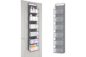 Laiensia 6 Shelves Over The Door Hanging Organizer with Large Capacity Clear Plastic Pockets Storage to Space Saver for Closet, Toys, Bedroom, Bathroom, Kitchen(Grey)