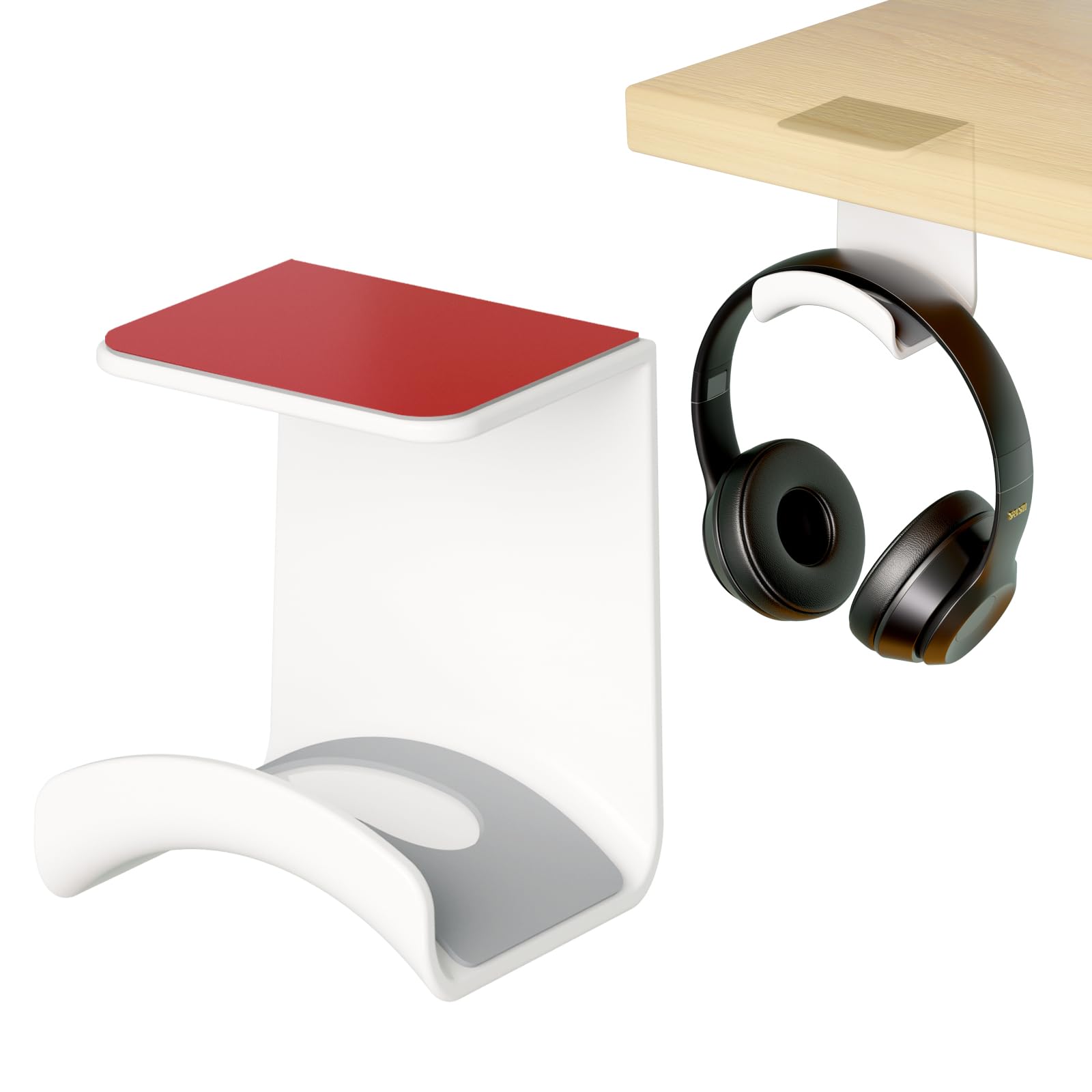 Liboer Gmae Headphone Stand for Desk Mini Headset Hanger Holder with Strong Adhesive Headset Stand Headphone Holder (Under Desk White)