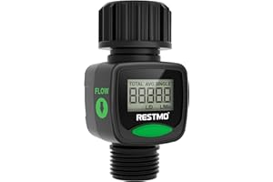 RESTMO Water Flow Meter, High Measure Accuracy, Measure Gallon/Liter Consumption and Flow Rate for Outdoor Garden Hose Wateri