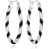 LANFUNI Twist Earrings-Enamel Twist Hoop Earrings, Silver Hoop Earrings For Women Statement Earrings
