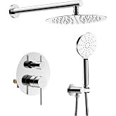 KIBI 2-Function Wall Mounted Circular Bathroom Shower System | Solid Brass Pressure Balanced Valve Shower Faucet Set with High Flow Showerhead and Handheld Spray for Bathroom (Chrome, KSF403)