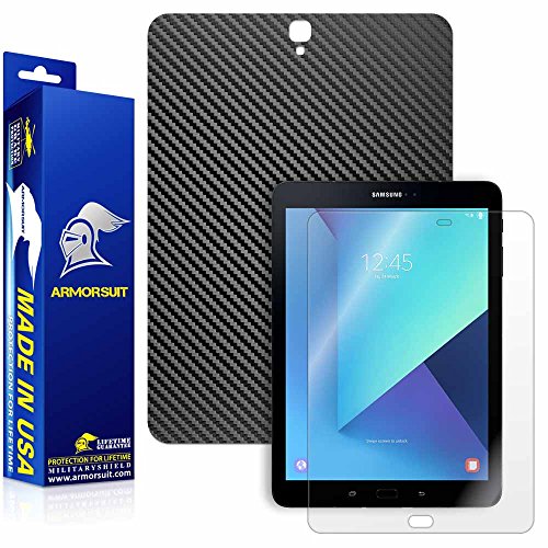 ArmorSuit - Samsung Galaxy Tab S3 9.7 Screen Protector + Black Carbon Fiber Skin Back Protector MilitaryShield w/ Lifetime Replacements - Front Anti-Bubble Ultra HD Shield