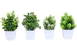VENTO 4 Pack Mini Fake Artificial Plants with Pot, Realistic Fake Greenery for Home Decor, Office, Bathroom, Desk Indoor & Outdoor Use, Durable Plastic, Non-Toxic, Lightweight, Easy to Clean
